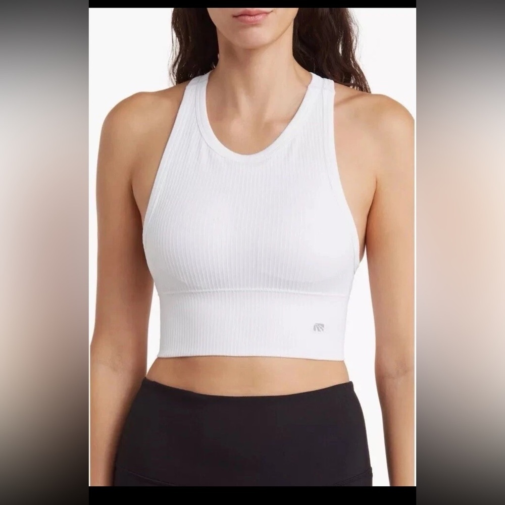 NWT Marika Haley Seamless Yoga Sport Bra Racerback White Textured Ridded Small